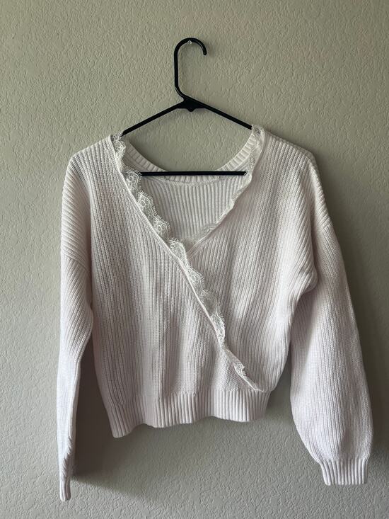 Hollister Sweaters - Hollister White Lace Reversible Cropped Crossover Sweater Cotton